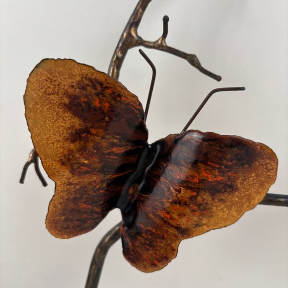 Bovano Enamel on Copper Butterflies on Branch Metal Wall Art Mid Century